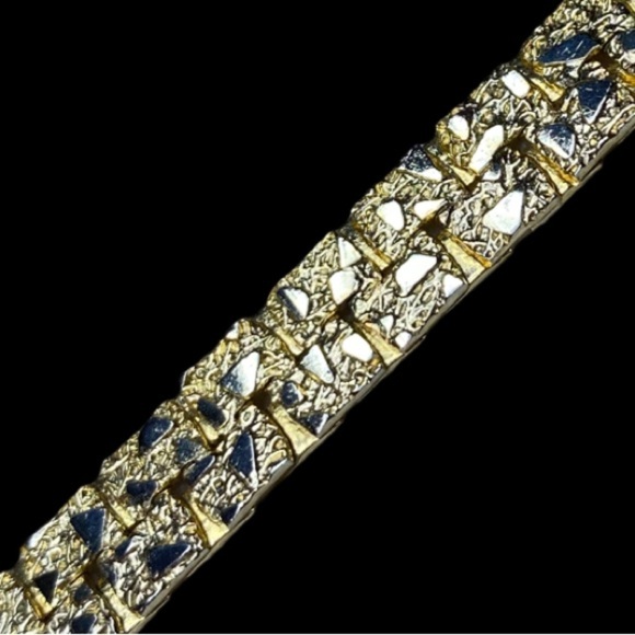 MCM Brutalist Rough Nugget 24” Necklace and 7” Bracelet Vintage Gold Tone - Picture 7 of 10